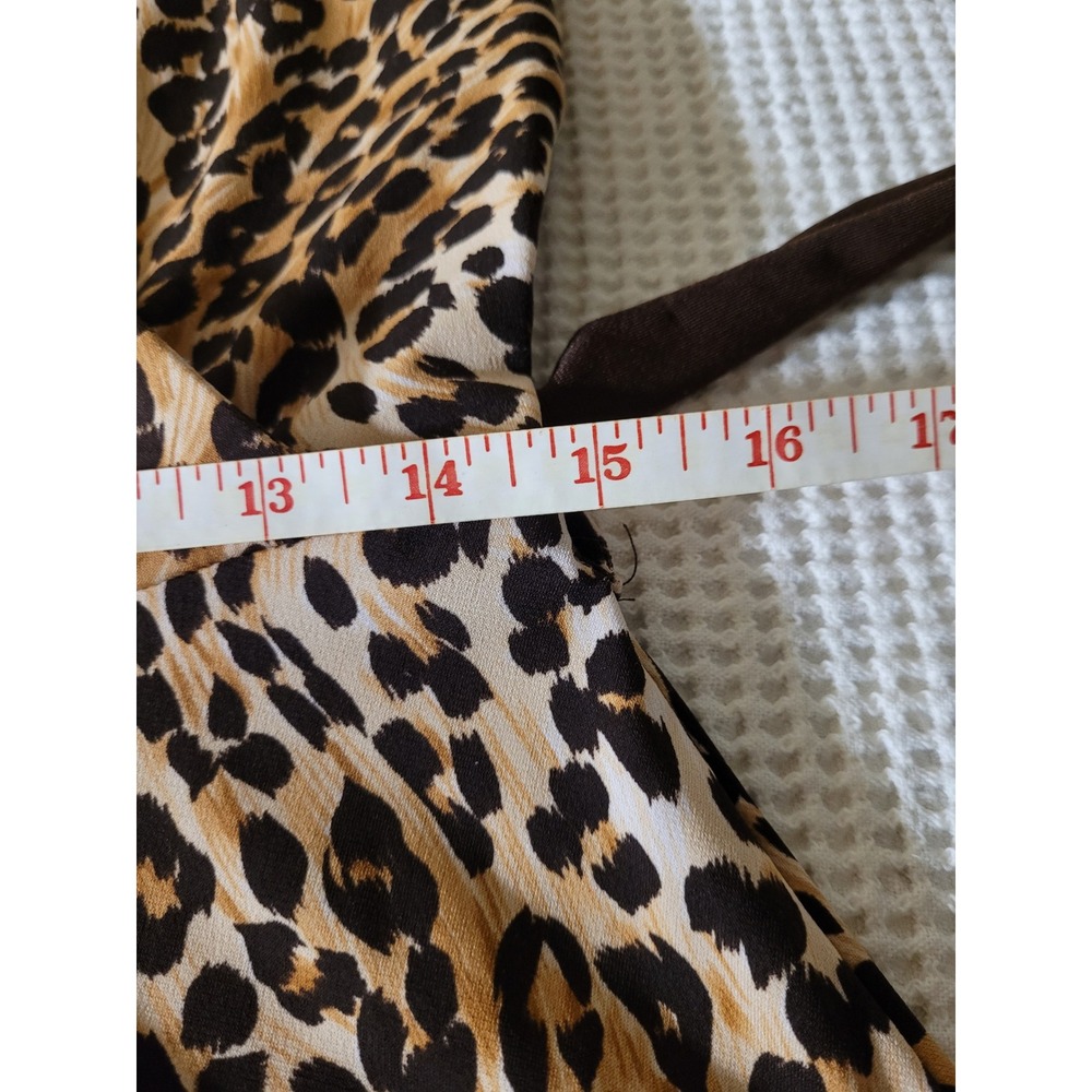 Leopard Print Keyhole Neck Puff Sleeve Belted A-Line Dress BOHO Brown/Tan Size M - Picture 5 of 6